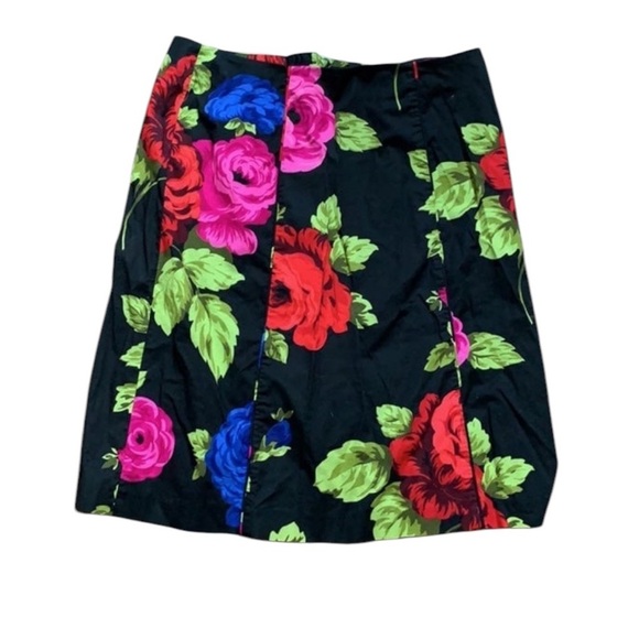City Silk 6 Black Knee Length Pencil Skirt Bold Colorful Floral Print Office - Picture 3 of 5